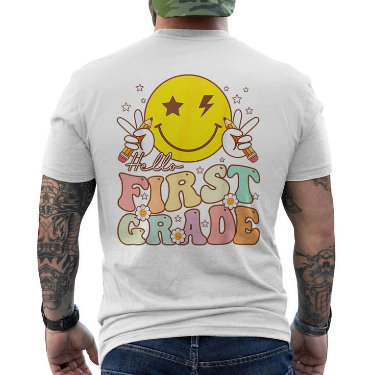 Hello First Grade Hippie Smile Face 1St Grade Back To School  Mens Back Print T-shirt