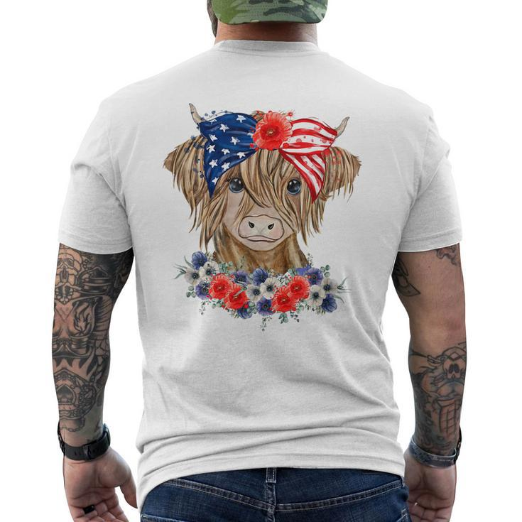 Highland Cow Heifer Bandana American Flag 4Th Of July  Mens Back Print T-shirt