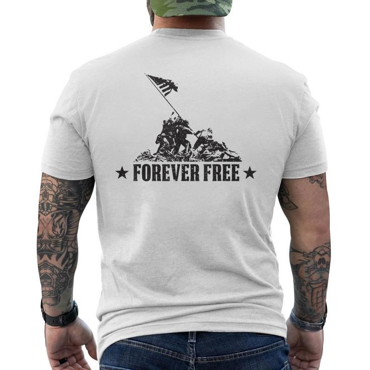 Independence Day Free Forever Iwo Jima Wwii Soldiers Men's Back Print T-shirt