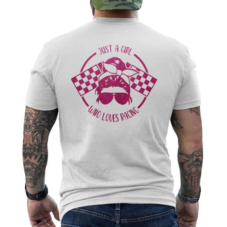 Just A Girl Who Loves Racing Race Day Checkered Flags Gift Racing Funny Gifts Mens Back Print T-shirt
