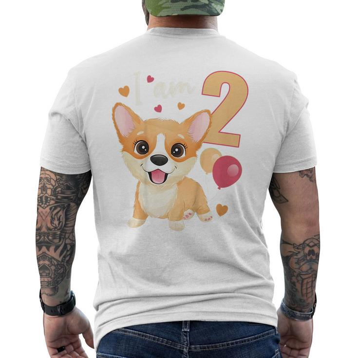 Kids 2 Years Old 2 Birthday Outfit Boy Girl Corgi Dog  Mens Back Print T-shirt