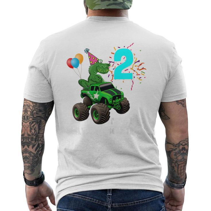 Kids 2Nd Birthday Boy T Rex & Monster Trucks Family Matching T Rex Funny Gifts Mens Back Print T-shirt