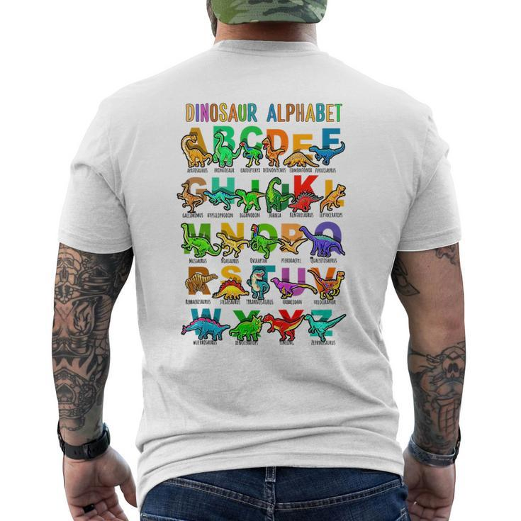 Kids Back To School Types Of Dinosaurs Alphabet Identification  Mens Back Print T-shirt