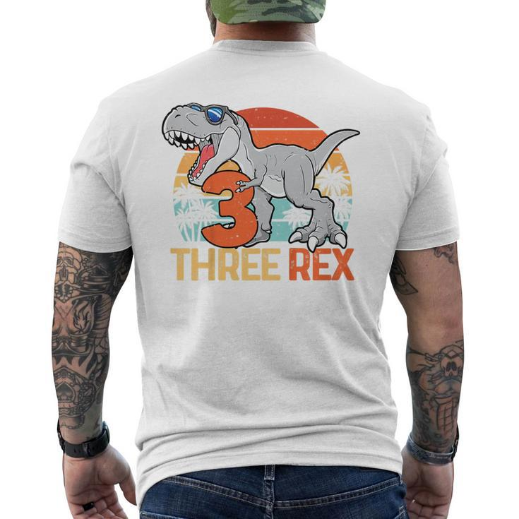 Kids Boys Three Rex 3Rd Birthday  Third Dinosaur 3 Year Old  Mens Back Print T-shirt