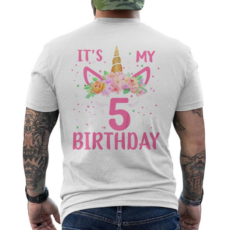 Kids Its My 5Th Birthday Unicorn Lover Kid 5 Years Old Birthday  Mens Back Print T-shirt
