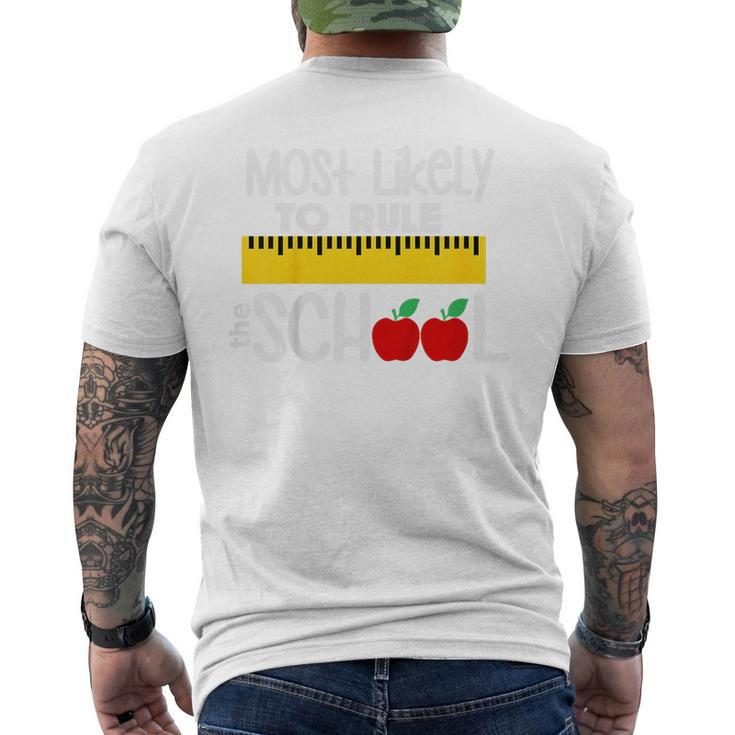 Kids Kids Most Likely To Rule The School Ruler & Apple Mens Back Print T-shirt