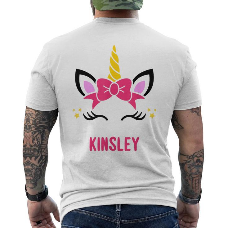 Kinsley Personalized Pink Bow Unicorn Face Mens Back Print T-shirt