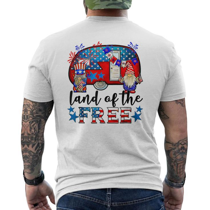 Land Of The Free American Flag Gnomes Funny Camping July 4Th  Mens Back Print T-shirt