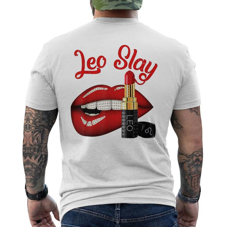 Leo Slay Sexy Lips Zodiac July August Birthday  Mens Back Print T-shirt
