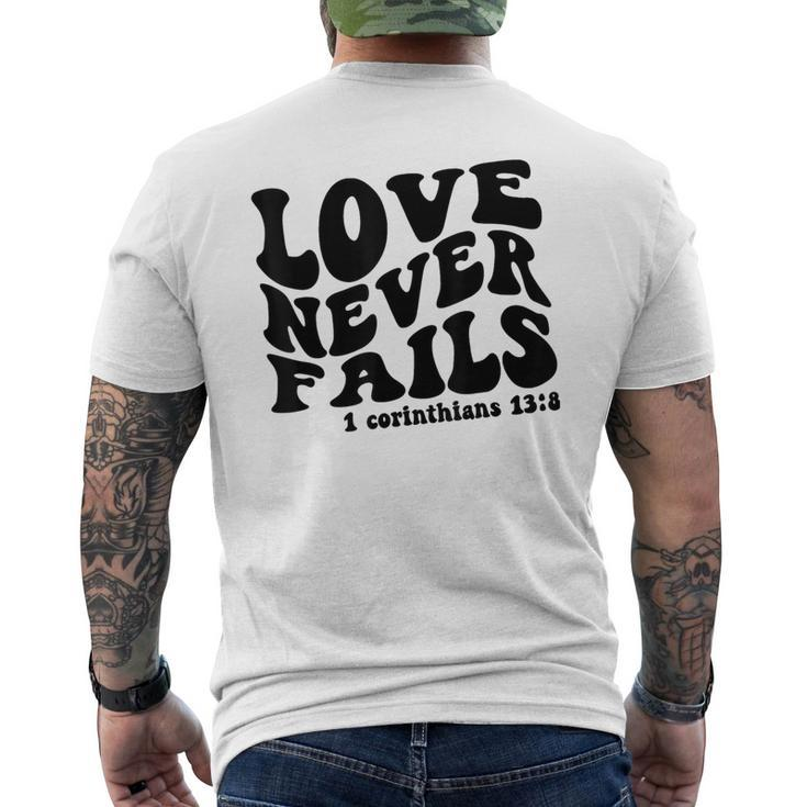 Love Never Fails 1 Corinthians 138 Bible Verse Heart Vine  Mens Back Print T-shirt