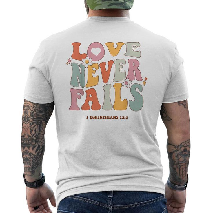 Love Never Fails Retro Positivity Quote Preppy Y2k Aesthetic  Mens Back Print T-shirt