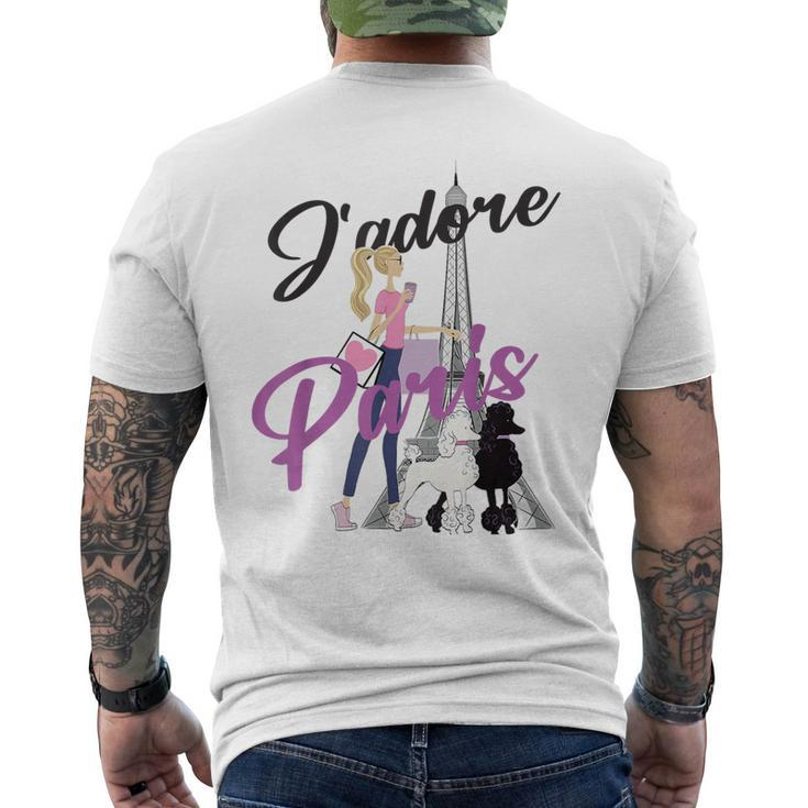 I Love Paris Woman Walking Poodles By Eiffel Tower Men's T-shirt Back Print