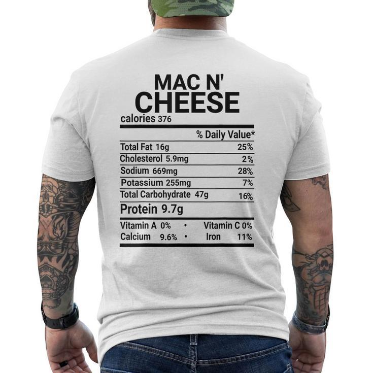 Mac N Cheese Nutrition Fact Gift Funny Thanksgiving Costume Thanksgiving Funny Gifts Mens Back Print T-shirt