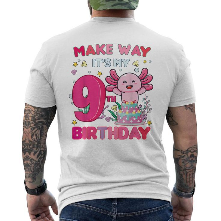 Make Way Its My 9Th Birthday Cute Axolotl 9Th Birthday Girl  Mens Back Print T-shirt