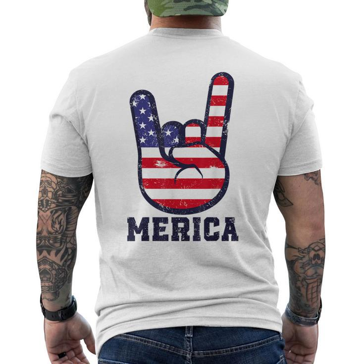 Merica Rock Sign 4Th Of July American Usa Flag Patriotic  Mens Back Print T-shirt