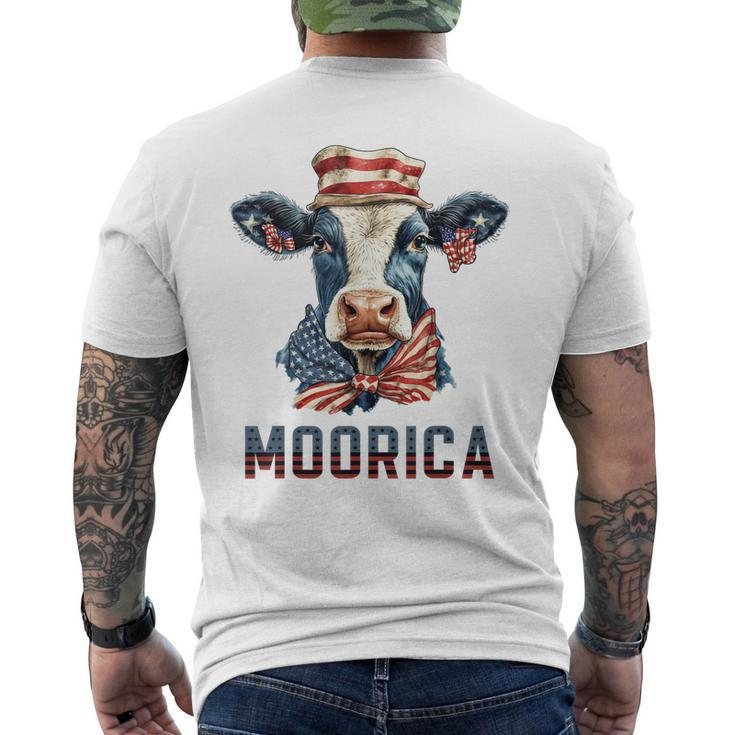 Moorica Cow July 4 American Flag Usa Farmer Funny Cattle  Mens Back Print T-shirt