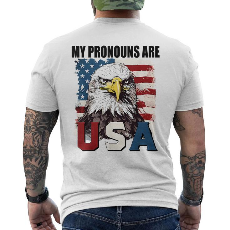 My Pronouns Are Usa American Flag Patriotic Eagle Graphic Patriotic Funny Gifts Mens Back Print T-shirt