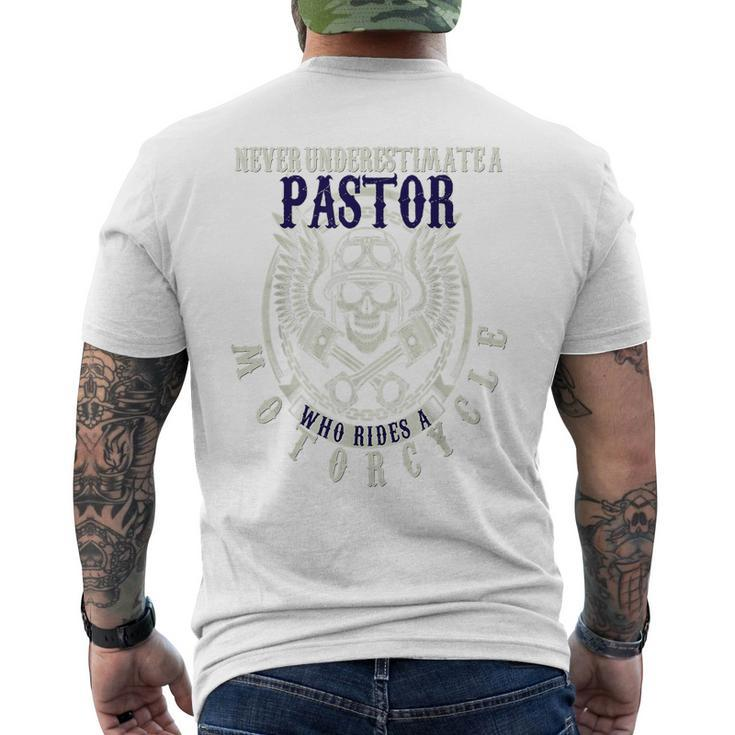 Never Underestimate A Pastor Who Rides Motorcycles Mens Back Print T-shirt