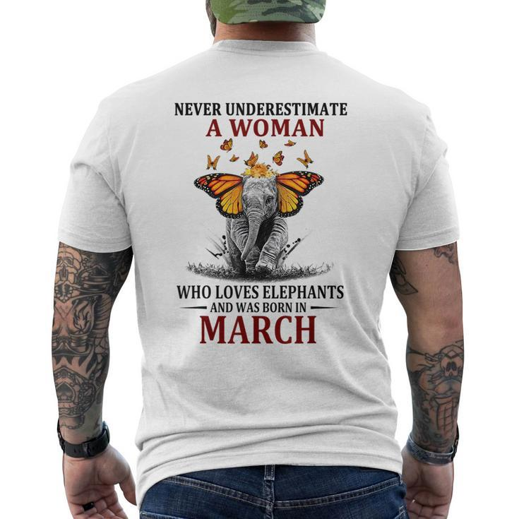 Never Underestimate A Woman Who Loves Elephants March Mens Back Print T-shirt