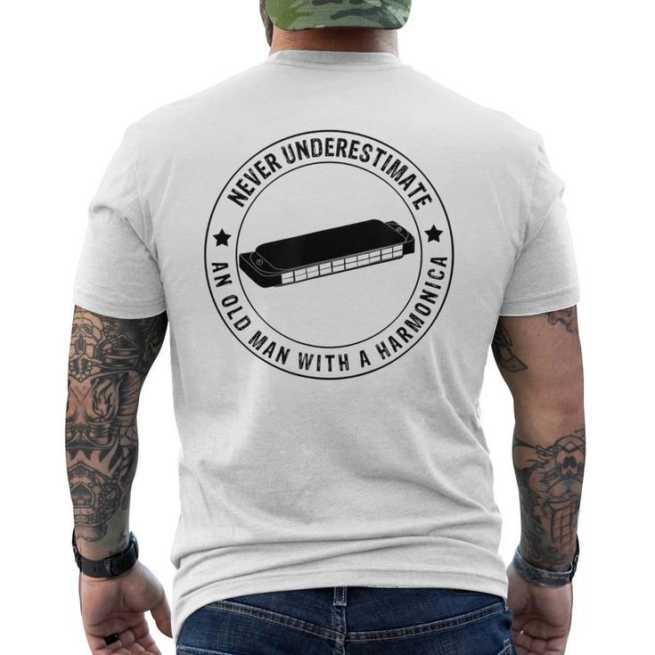 Never Underestimate An Old Man With A Harmonica Old Man Funny Gifts Mens Back Print T-shirt