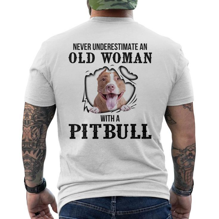 Never Underestimate An Old Woman With A Pitbull Old Woman Funny Gifts Mens Back Print T-shirt