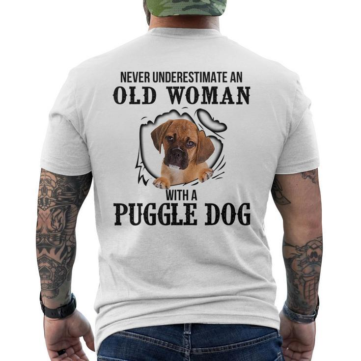 Never Underestimate An Old Woman With A Puggle Dog Old Woman Funny Gifts Mens Back Print T-shirt