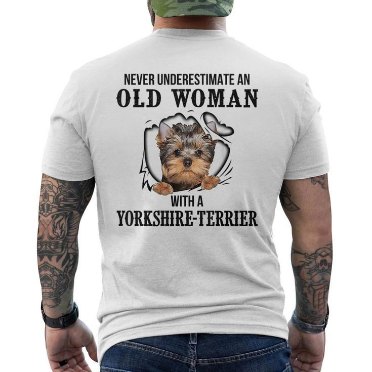 Never Underestimate An Old Woman With A Yorkshireterrier Old Woman Funny Gifts Mens Back Print T-shirt
