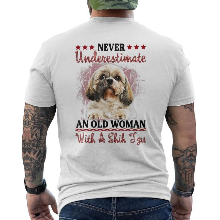 Never Underestimate Old Woman With A Shih Tzu Puppy Face Old Woman Funny Gifts Mens Back Print T-shirt