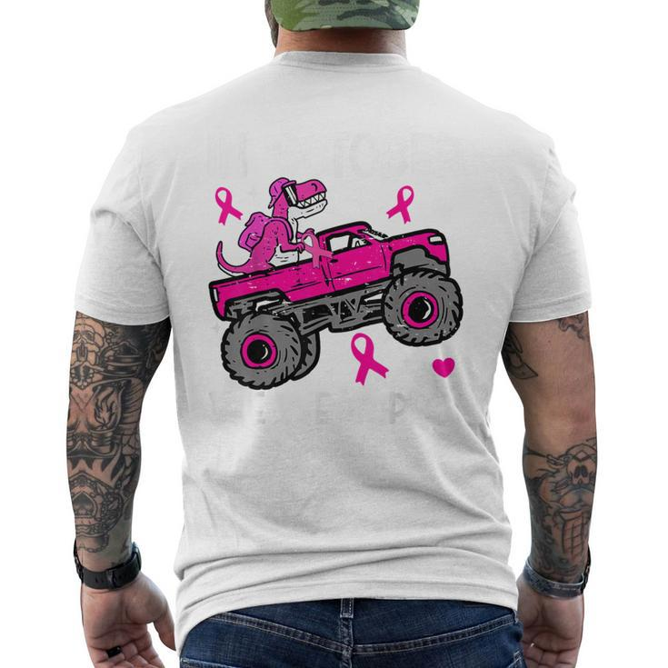 In October Wear Pink Breast Cancer Awareness Dinosaur Truck Men's T-shirt Back Print