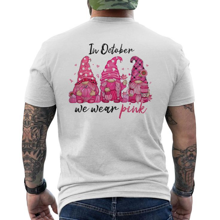 In October We Wear Pink Gnomes Breast Cancer Halloween Men's T-shirt Back Print
