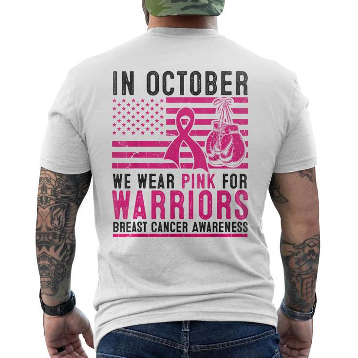 In October Wear Pink Support Warrior Awareness Breast Cancer Men's T-shirt Back Print