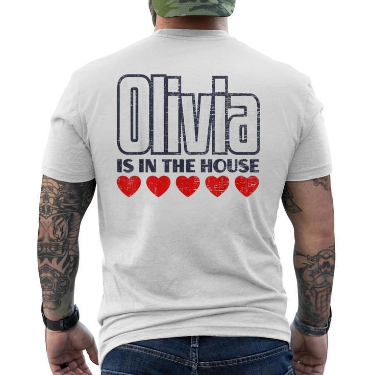 Olivia Is In The House Retro Hearts First Name Love Olivia Men's Back Print T-shirt