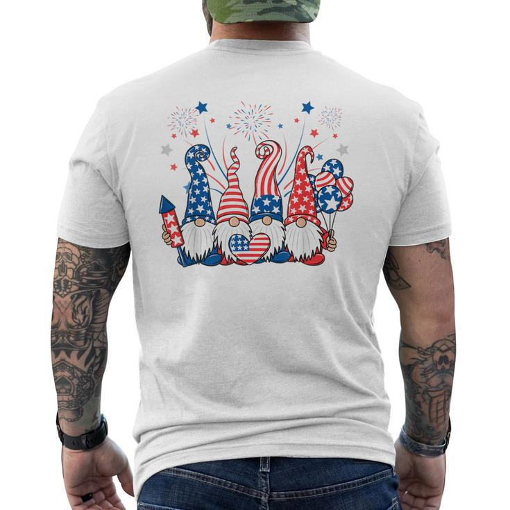 Patriotic Gnomes Fireworks Usa Independence Day 4Th Of July Men's Back Print T-shirt
