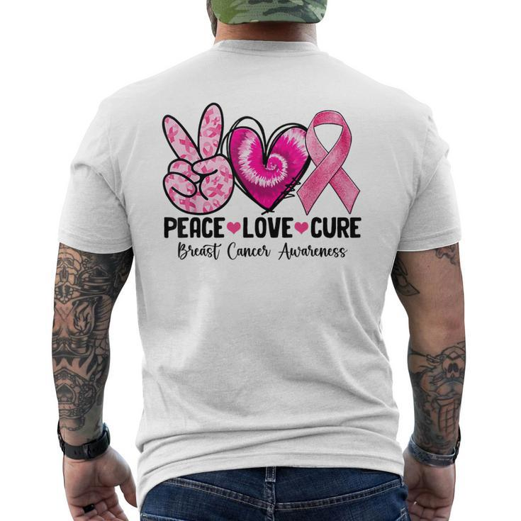 Peace Love Cure Breast Cancer Awareness Warrior Pink Ribbon  Mens Back Print T-shirt