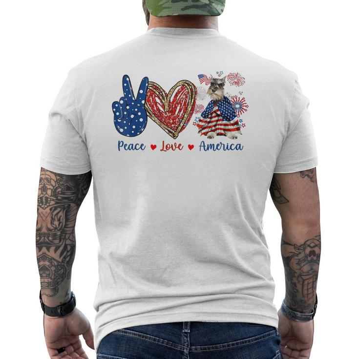Peace Love Schnauzer Dog Patriotic America Flag 4Th July  Mens Back Print T-shirt