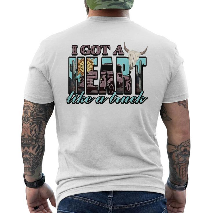 Retro Desert Bull Skull I Got A Heart Like A Truck Western Men's T-shirt Back Print
