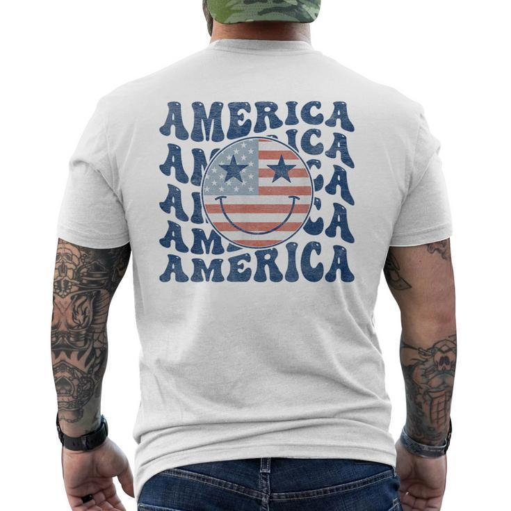 Retro Groovy America Usa Smile Face Patriotic 4Th Of July Patriotic Funny Gifts Mens Back Print T-shirt