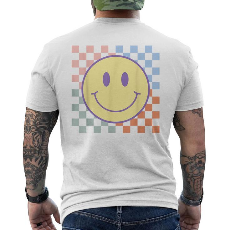 Retro Happy Face Checkered Pattern Smile Face Trendy Men's T-shirt Back Print