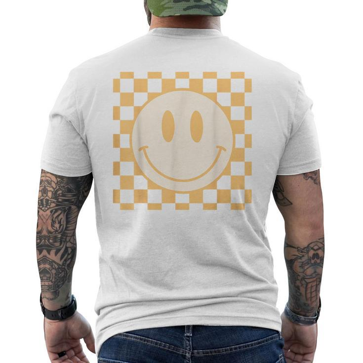 Retro Happy Face Yellow Vintage Checkered Pattern Smile Face  Mens Back Print T-shirt