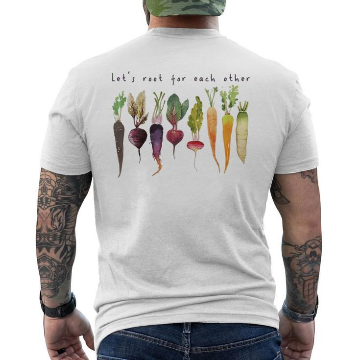 Retro Lets Root For Each Other Cute Veggie Funny Vegan  Mens Back Print T-shirt