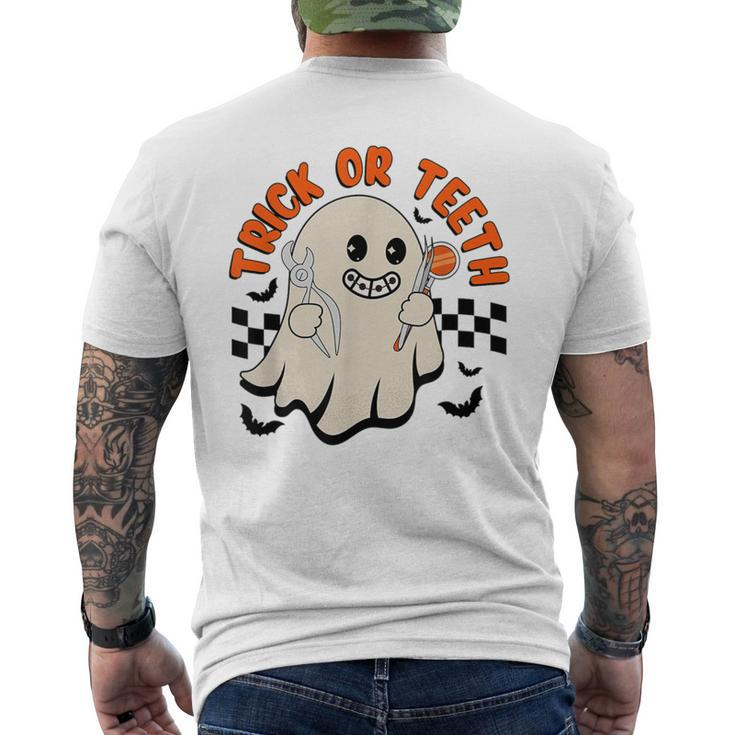 Retro Orthodontist Halloween Trick Or Treat Dentist Ghost Men's T-shirt Back Print