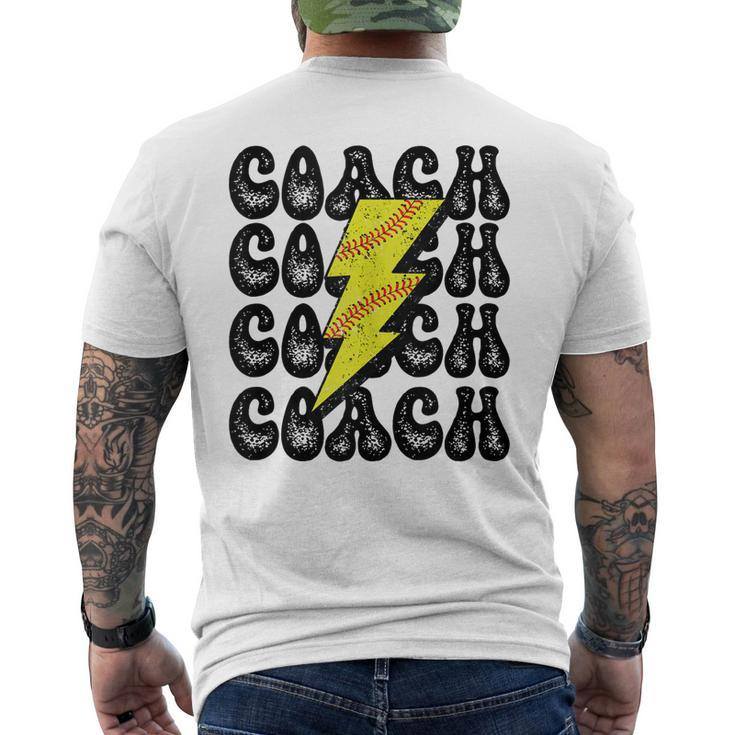 Retro Vintage Softball Coach Lightning Bolt  Mens Back Print T-shirt