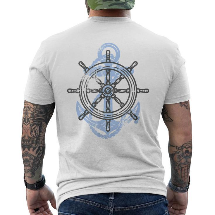 Rudder Anchor Sring Wheel Sailing Boat North Maritime  Mens Back Print T-shirt
