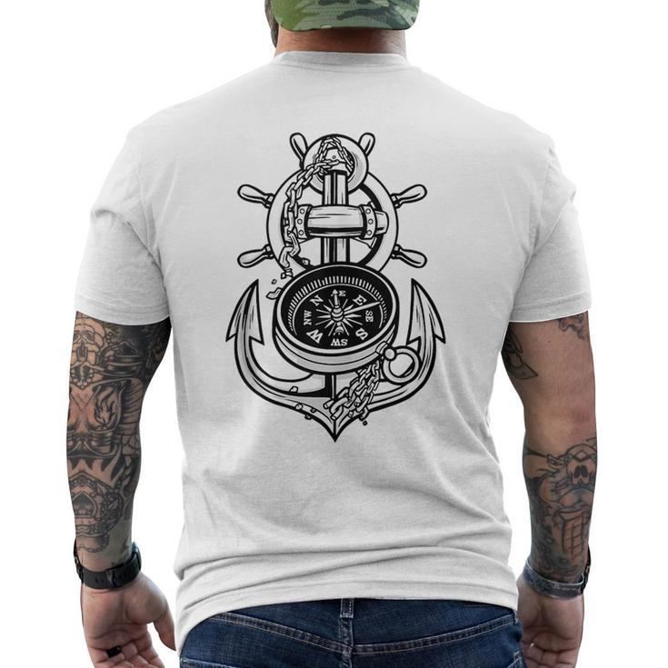 Sailing Boat Captain Sring Wheel Compass Anchor  Mens Back Print T-shirt