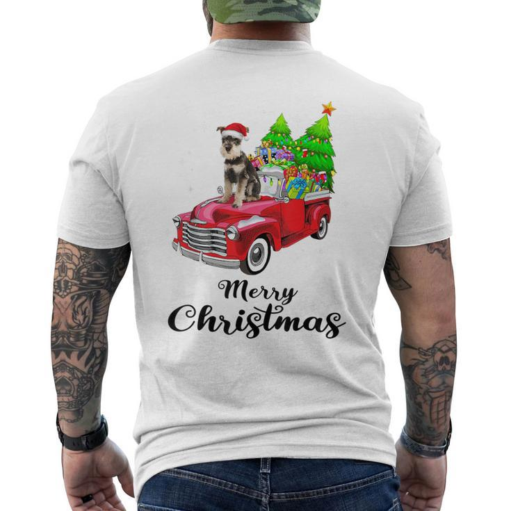 Schnauzer Ride Red Truck Christmas Pajama Men's T-shirt Back Print