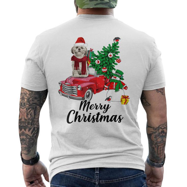 Shih Tzu Ride Red Truck Christmas Pajama Men's T-shirt Back Print
