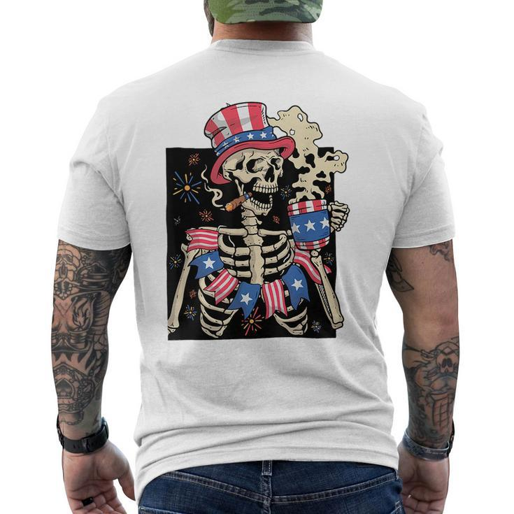 Skeleton American Flag Happy Independence Day  Mens Back Print T-shirt