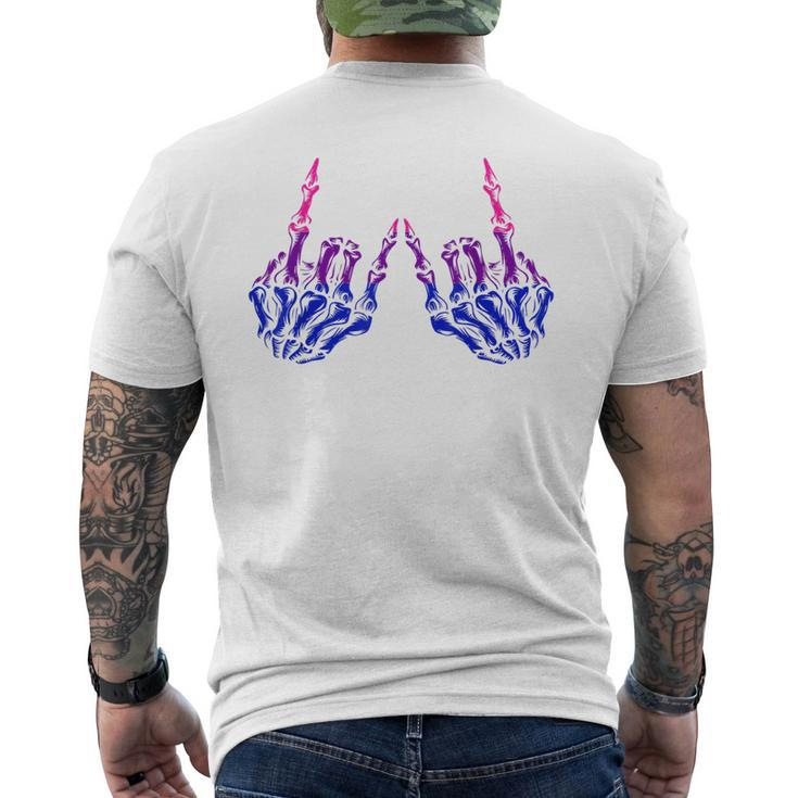 Skeleton Rock Hand Lgbt-Q Cool Bisexual Pride Color Bi Flag  Mens Back Print T-shirt