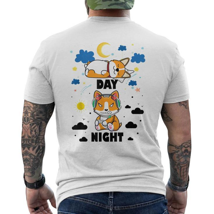 Sleep All Day Play Games All Night Dog Night Corgi Pc Gamer  Mens Back Print T-shirt