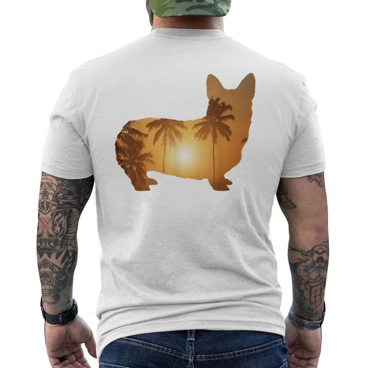 Summer Sunset Beach - Dog Silhouette Corgi  Mens Back Print T-shirt